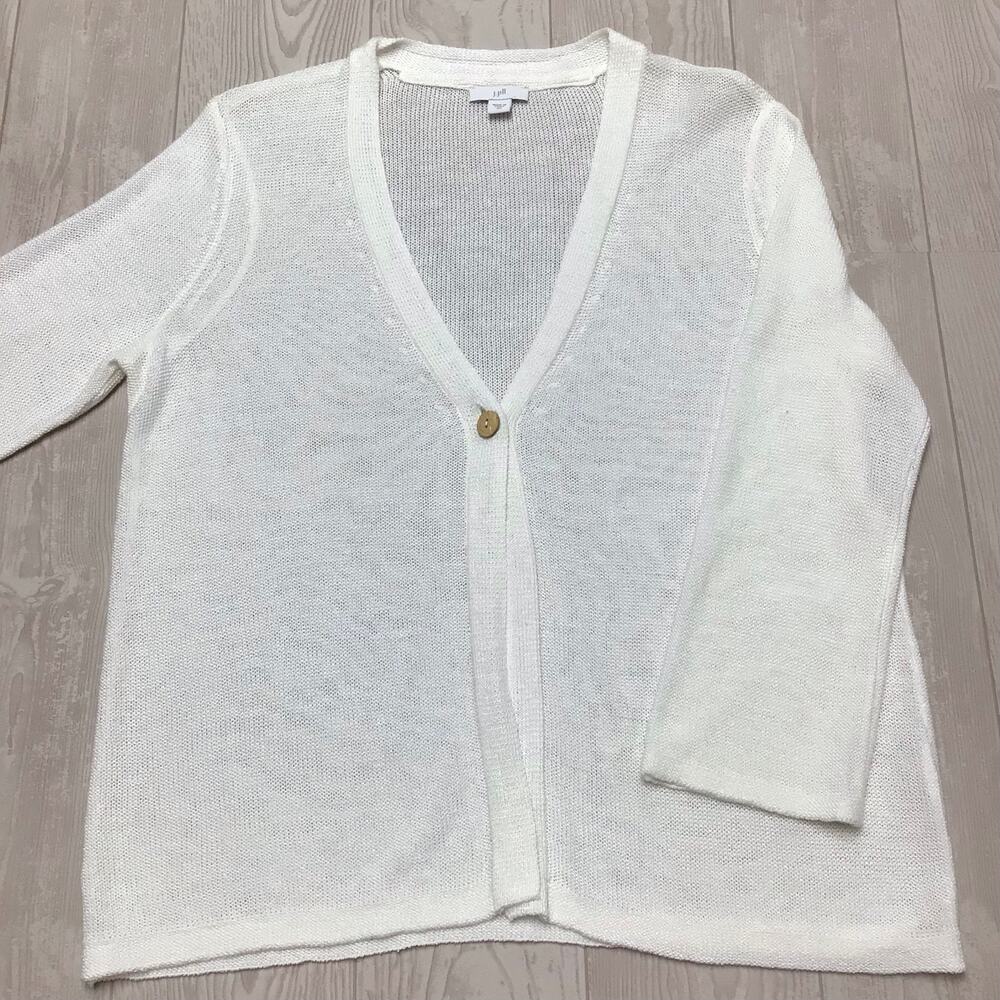 J.Jill Cardigan Sweater Women's XS White Linen Blend One Button